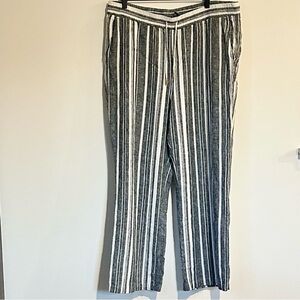 Ellen Tracy Black and White Striped Linen Trousers - Size: XL